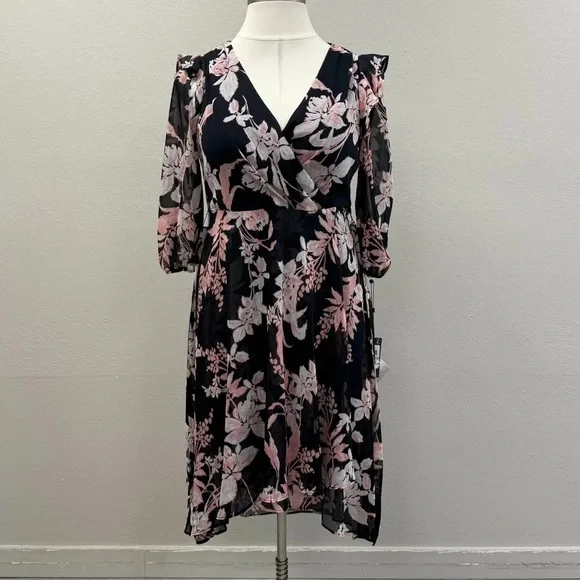 Tommy Hilfiger Navy Blue Floral Midi Dress - New - Size 12 - Picture 4 of 7